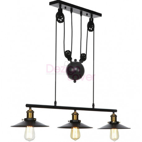 Industrial Iron Pulley triple pendant lamp with Edison bulbs