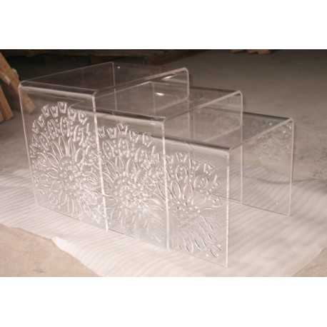 Set de 3 tables gigognes en acrylique avec motif fleur