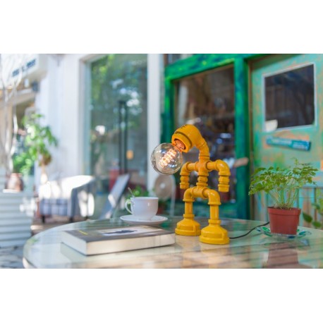 Industrial Iron Pipe table lamp robot with edison bulb 01