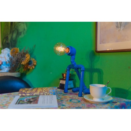 Industrial Iron Pipe table lamp robot with edison bulb 03
