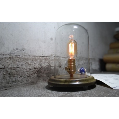 Bell Jar wood table lamp with edison bulb