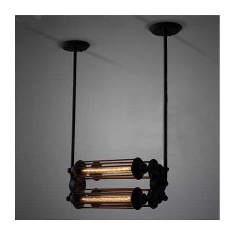 Suspension design industriel rétro avec 4 ampoules edison tube horizontale